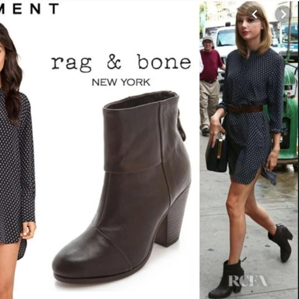 RAG & BONE 39 Brown Leather Newbury Booties as seen on Taylor Swift